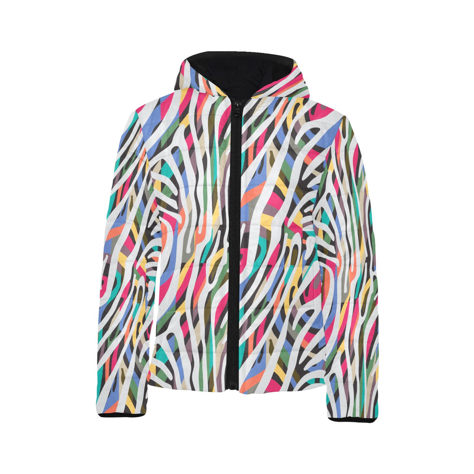 Colorful zebra skin pattern Kids' Boys' Girls' Padded Hooded Jacket