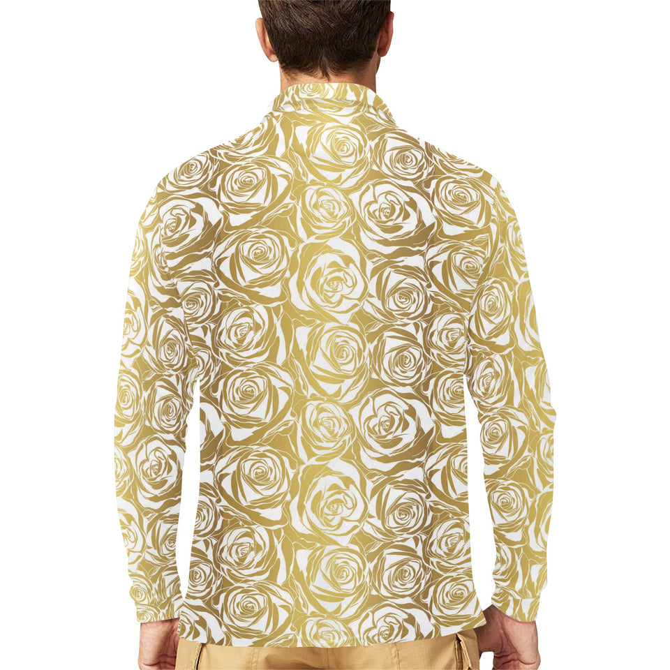 Rose Pattern Print Design 05 Men's Long Sleeve Polo Shirt