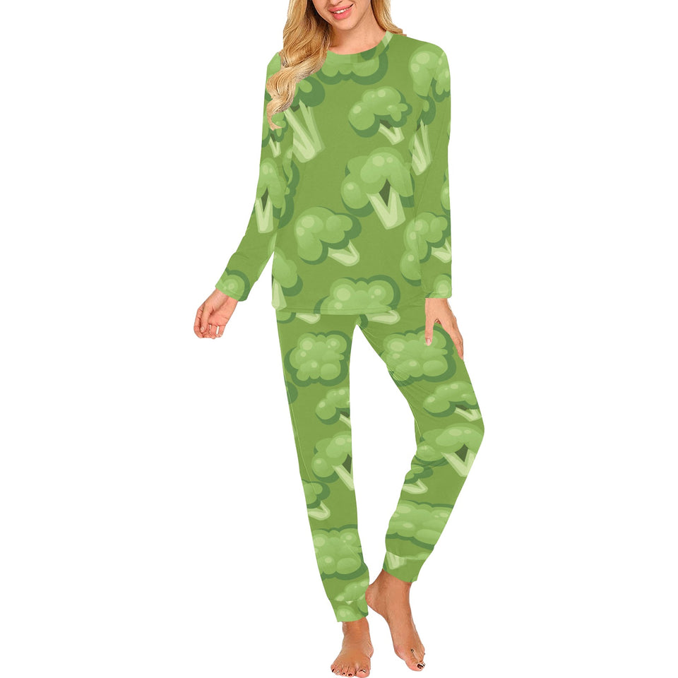 Broccoli pattern green background Women's All Over Print Pajama Set