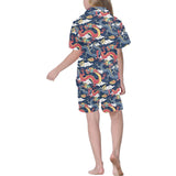 Blue red dragon cloud pattern Kids' Boys' Girls' V-Neck Short Pajama Set