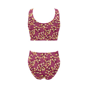 Popcorn Pattern Print Design 02 Chest Bowknot High Waisted Bikini Swimsuit