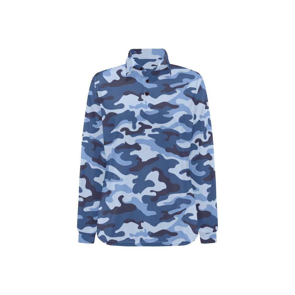 Blue camouflage pattern Women's Long Sleeve Polo Shirt