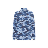 Blue camouflage pattern Women's Long Sleeve Polo Shirt