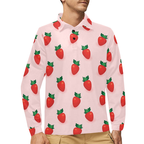 Strawberry beautiful pattern Men's Long Sleeve Polo Shirt