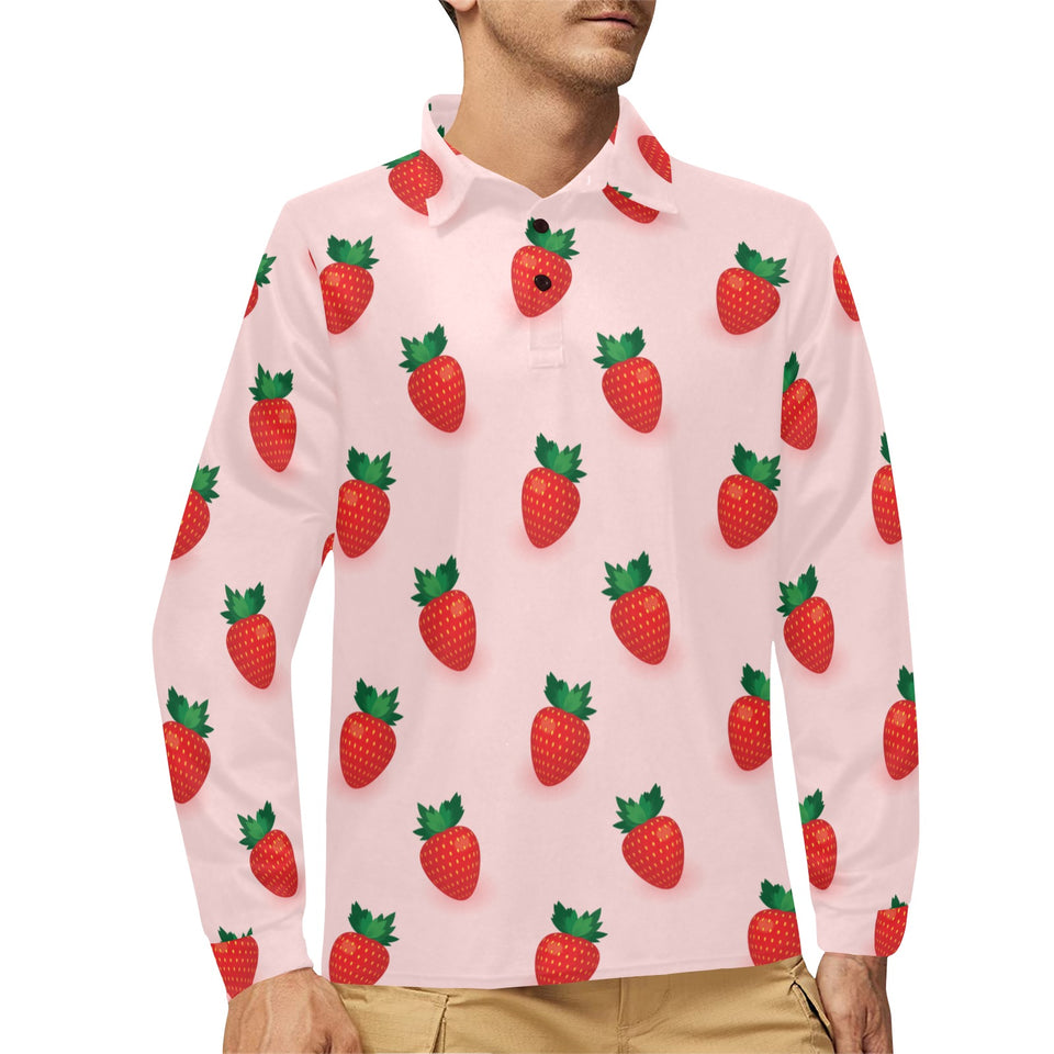 Strawberry beautiful pattern Men's Long Sleeve Polo Shirt