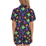 Colorful halloween background Women's V-Neck Short Pajama Set