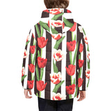 red and white tulips pattern Kids' Boys' Girls' Padded Hooded Jacket