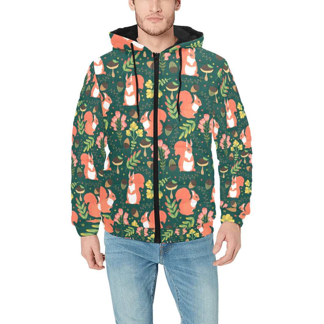 Squirrel Pattern Print Design 03 Men's Padded Hooded Jacket