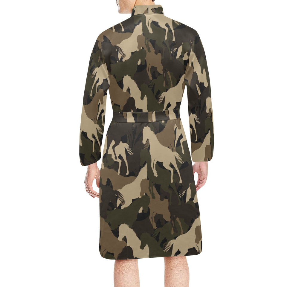 Horse Camouflage Pattern Men's Long Sleeve Belted Night Robe