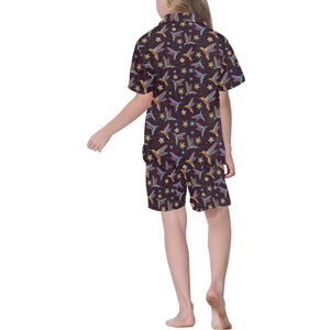 Hummingbird Pattern Print Design 04 Kids' Boys' Girls' V-Neck Short Pajama Set