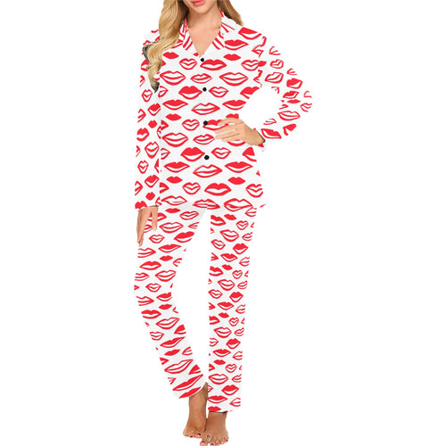 Lips Pattern Print Design 05 Women's Long Pajama Set