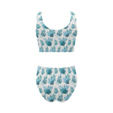 Coral Reef Pattern Print Design 04 Chest Bowknot High Waisted Bikini Swimsuit