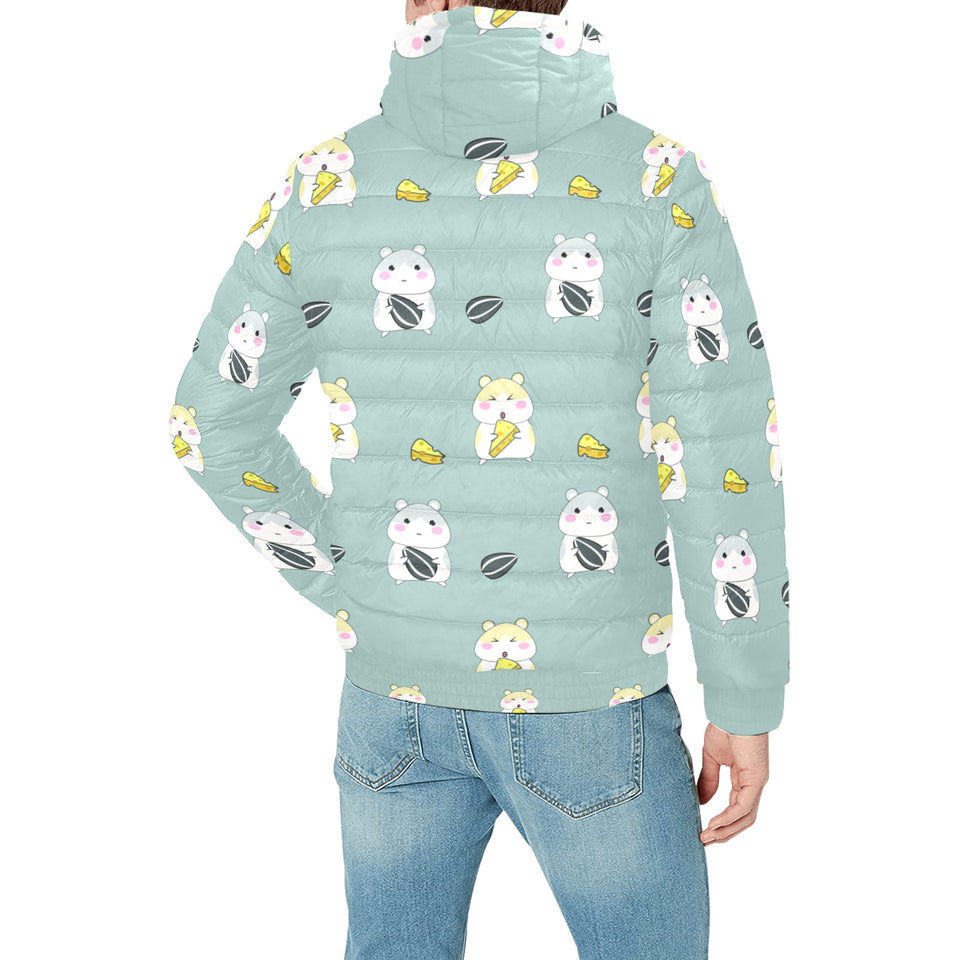 Cute hamster cheese pattern Men's Padded Hooded Jacket
