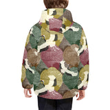 Japanese cranes flying forest dot pattern Kids' Boys' Girls' Padded Hooded Jacket