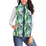 Colorful parrot exotic flower leaves Women's Padded Vest