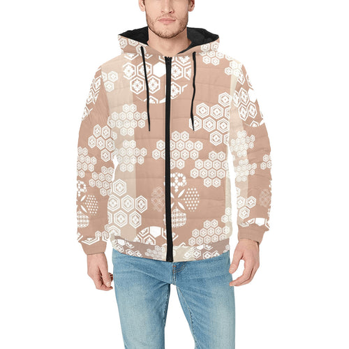 Beautiful hexagon japanese pattern Men's Padded Hooded Jacket