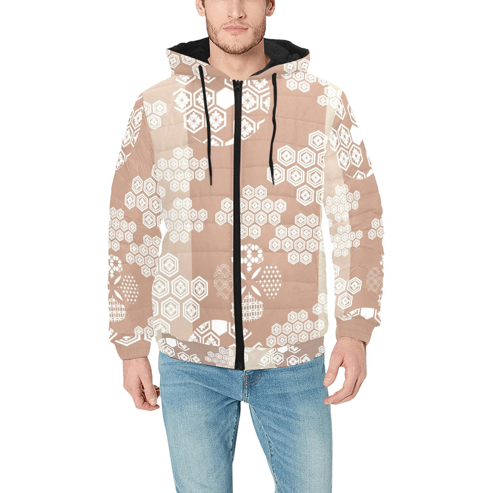 Beautiful hexagon japanese pattern Men's Padded Hooded Jacket