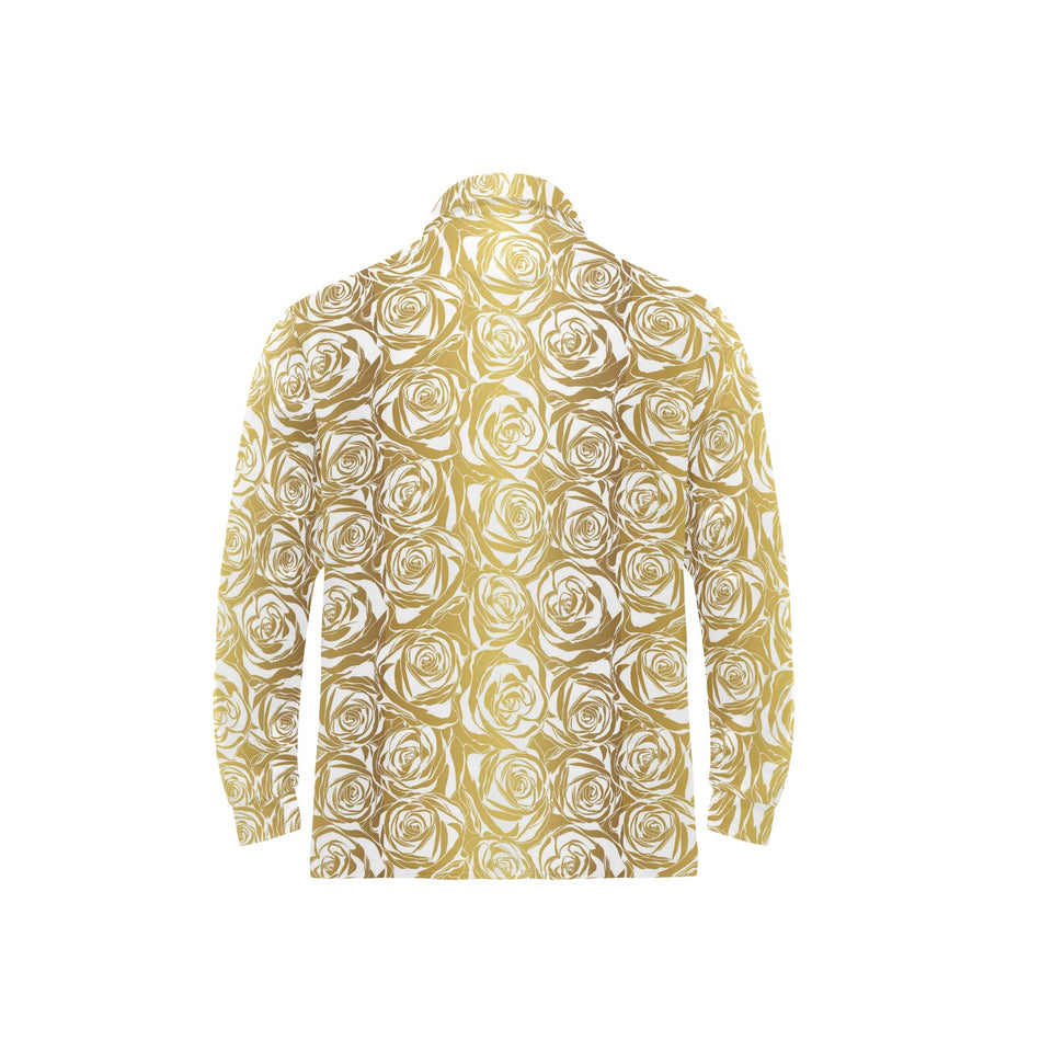 Rose Pattern Print Design 05 Men's Long Sleeve Polo Shirt