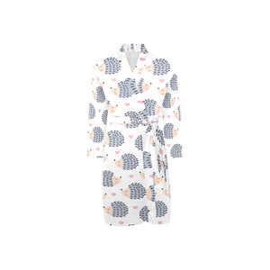 Hedgehog Pattern Print Design 04 Men's Long Sleeve Belted Night Robe