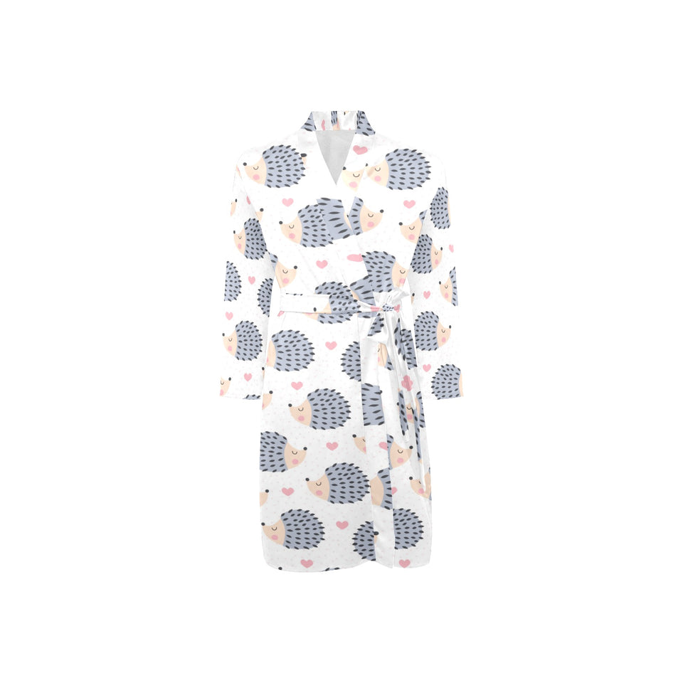 Hedgehog Pattern Print Design 04 Men's Long Sleeve Belted Night Robe