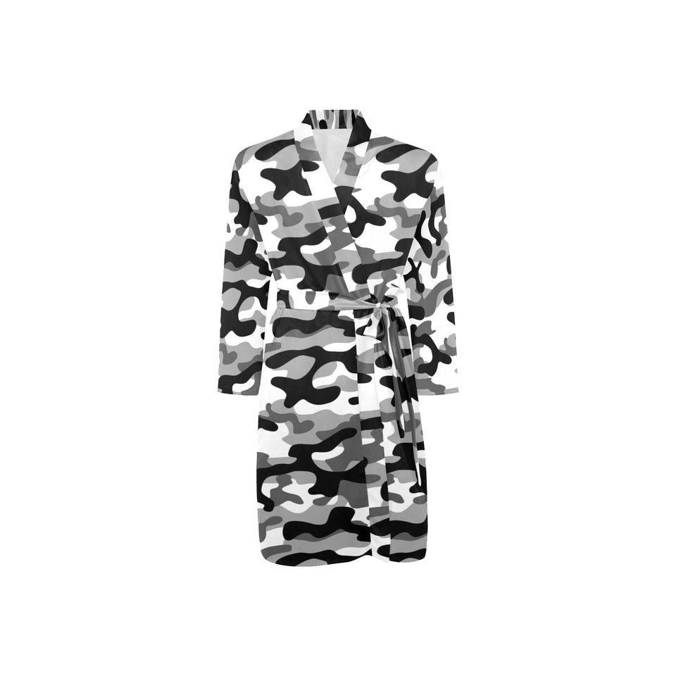 Black white camouflage pattern Men's Long Sleeve Belted Night Robe