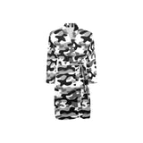 Black white camouflage pattern Men's Long Sleeve Belted Night Robe
