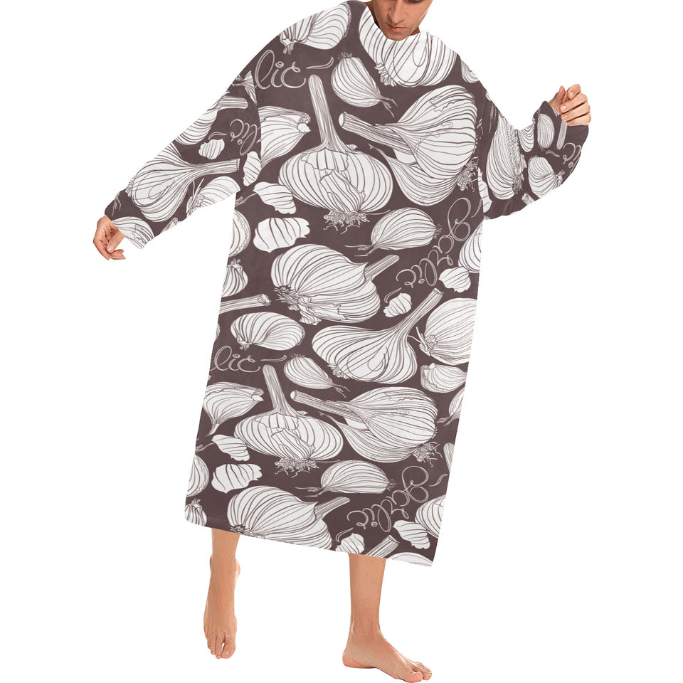 Garlic bulb dark background Blanket Robe with Sleeves