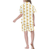 Pancake Pattern Print Design 03 Kids' Boys' Girls' V-Neck Short Pajama Set