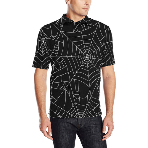 Spider web pattern Black background white cobweb Men's All Over Print Polo Shirt