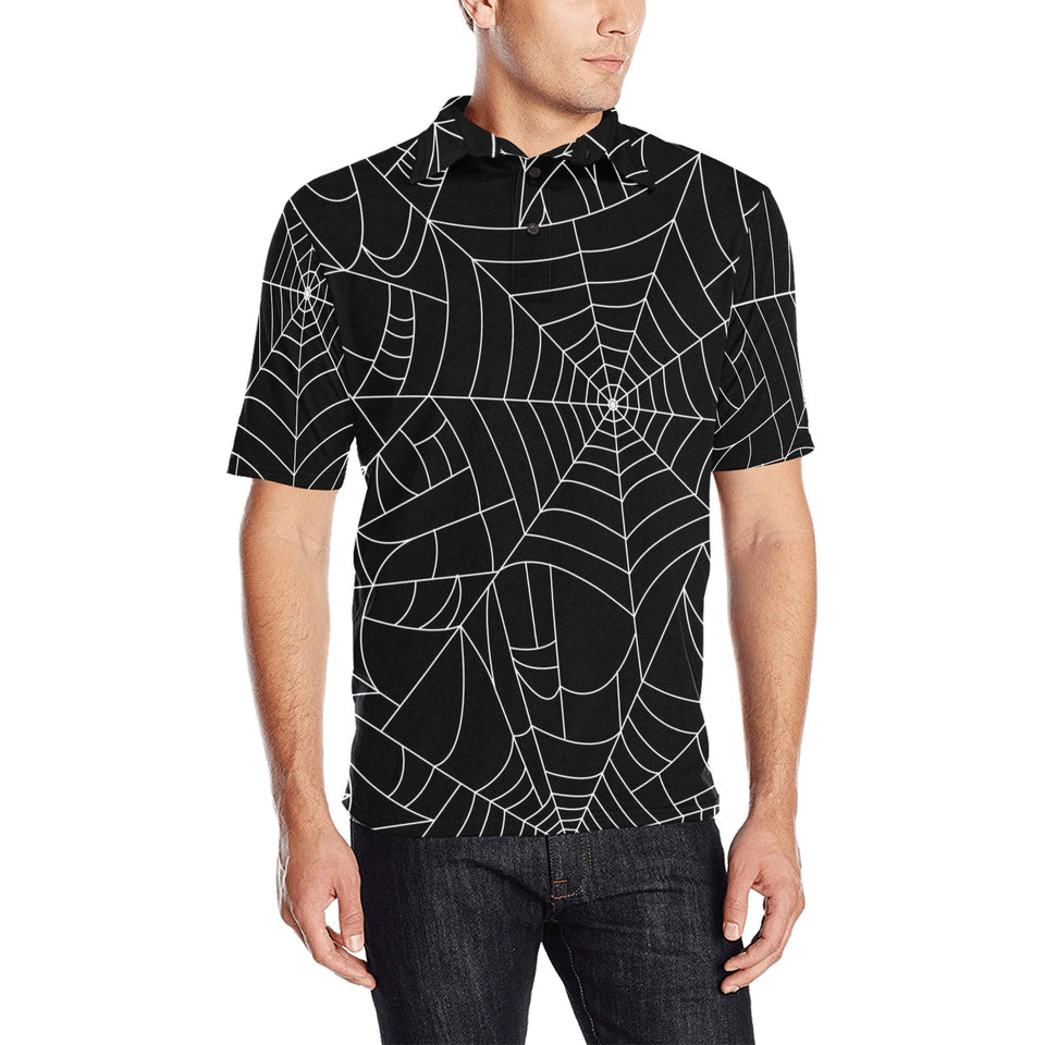Spider web pattern Black background white cobweb Men's All Over Print Polo Shirt