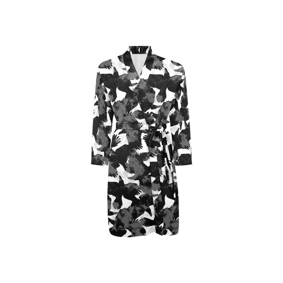 Crow illustration pattern Men's Long Sleeve Belted Night Robe