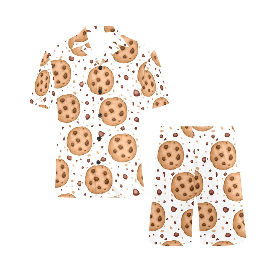 chocolate chip cookie pattern Men's V-Neck Short Pajama Set