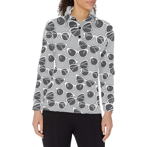Sun Glasses Pattern Print Design 04 Women's Long Sleeve Polo Shirt