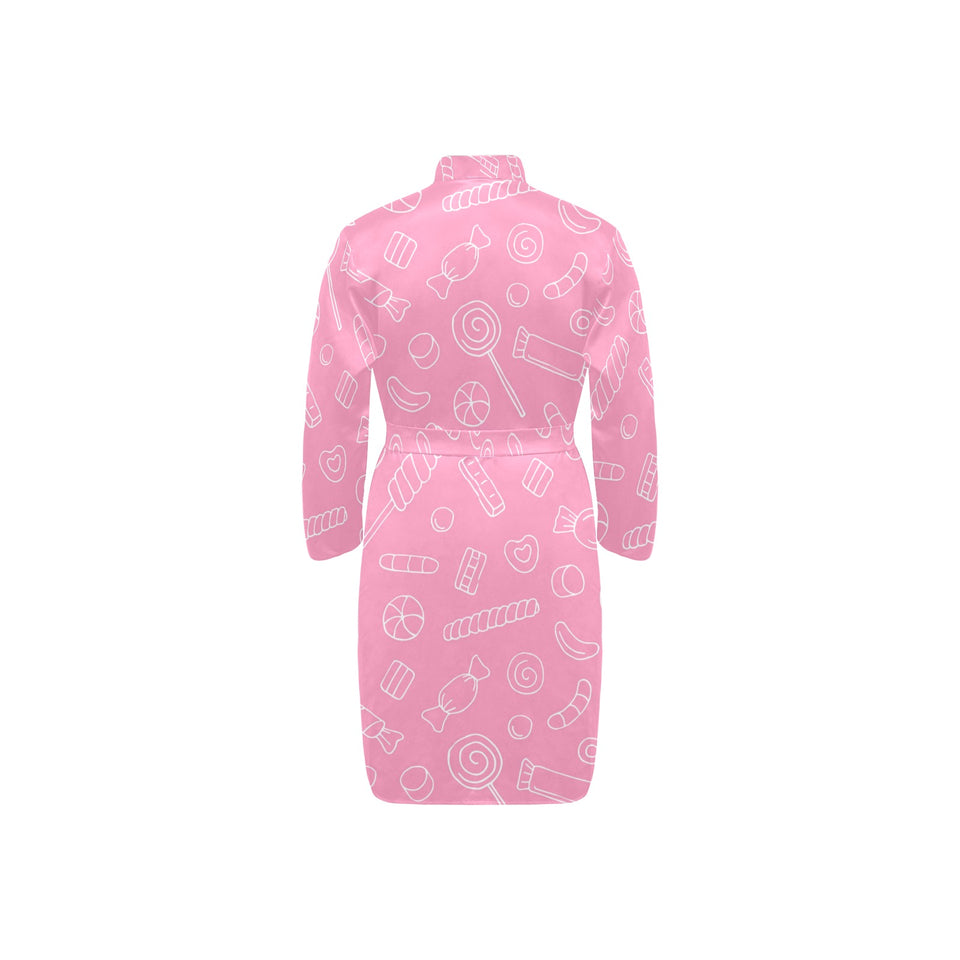 Sweet candy pink background Men's Long Sleeve Belted Night Robe