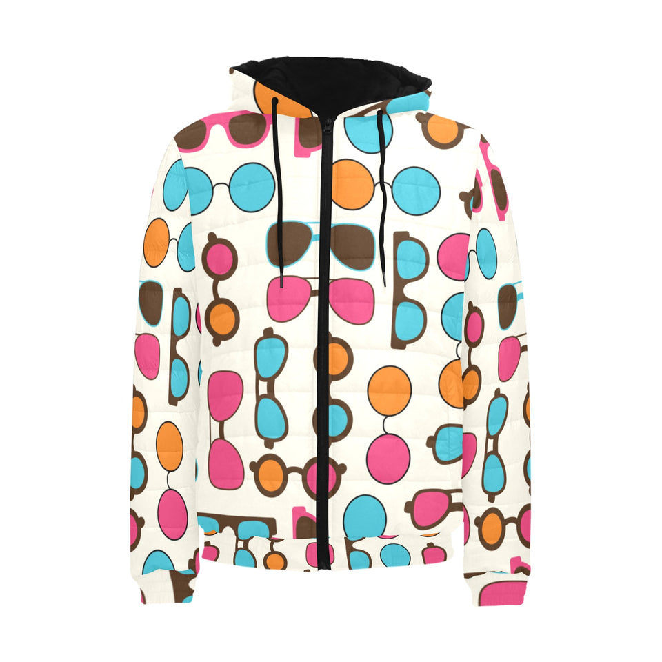 Sun Glasses Pattern Print Design 03 Men's Padded Hooded Jacket