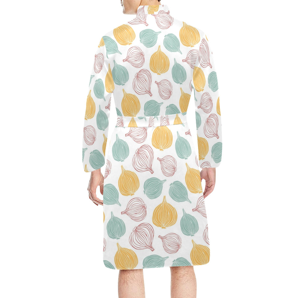 colorful onions white background Men's Long Sleeve Belted Night Robe