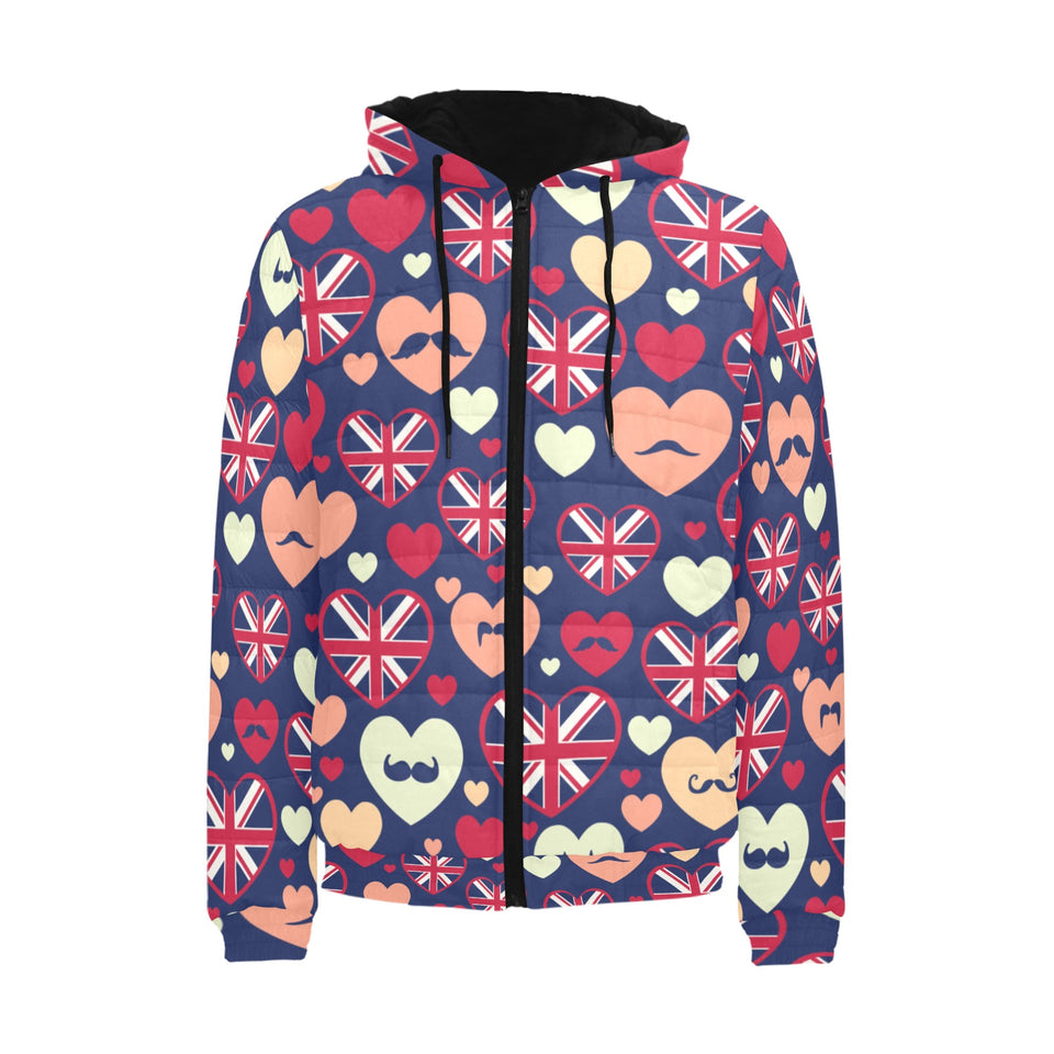 British Pattern Print Design 02 Men's Padded Hooded Jacket