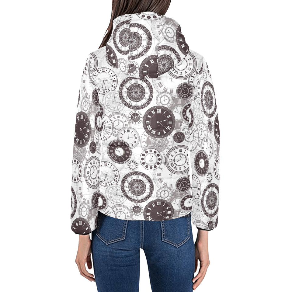 Classic vintage clock pattern Women's Padded Hooded Jacket