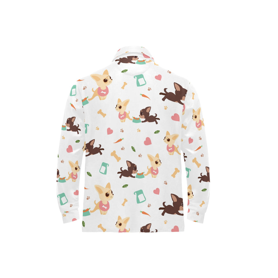 Cute Chihuahua puppie pattern Men's Long Sleeve Polo Shirt