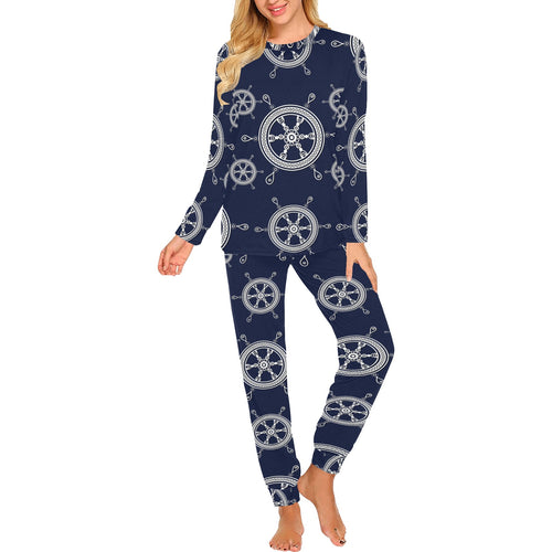nautical steering wheel design pattern Women's All Over Print Pajama Set