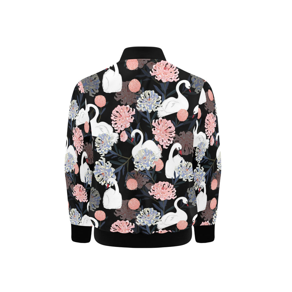 white swan blooming flower pattern Kids' Boys' Girls' Bomber Jacket