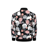 white swan blooming flower pattern Kids' Boys' Girls' Bomber Jacket