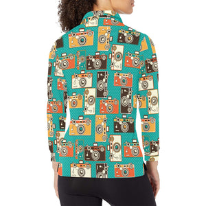 Camera Pattern Print Design 03 Women's Long Sleeve Polo Shirt