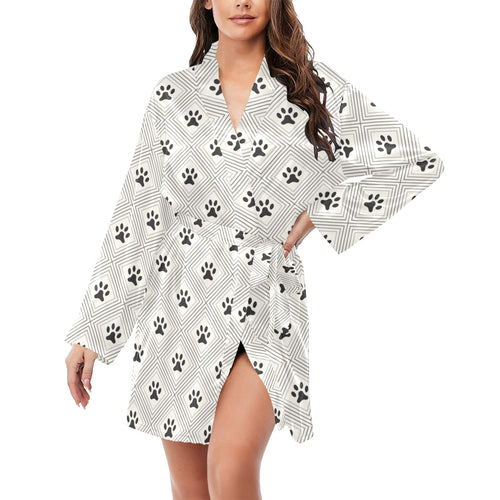 Dog Paws Pattern Print Design 03 Women's Long Sleeve Belted Night Robe