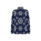 nautical steering wheel design pattern Women's Long Sleeve Polo Shirt