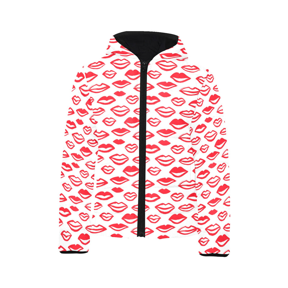 Lips Pattern Print Design 05 Kids' Boys' Girls' Padded Hooded Jacket