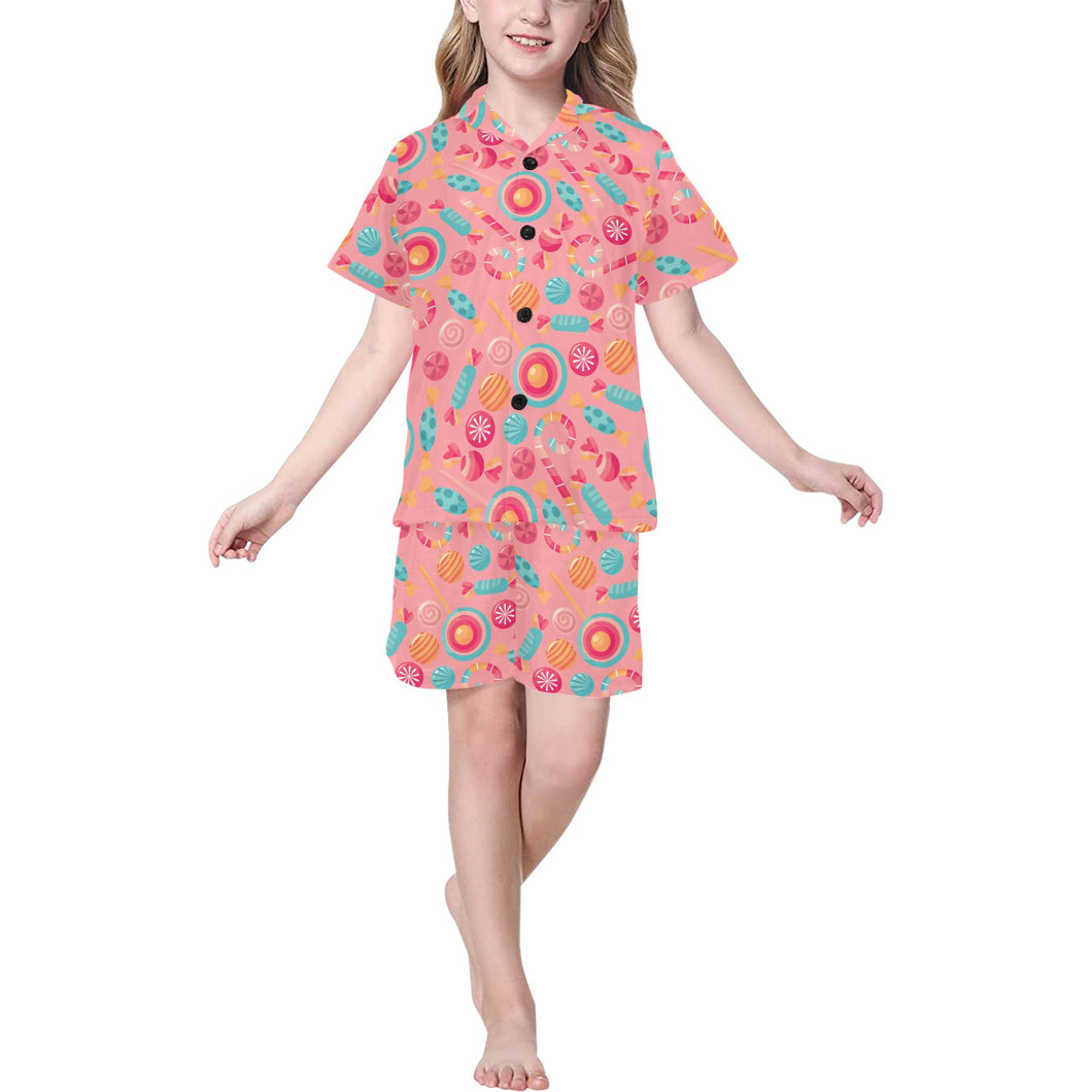 Colorful candy pattern Kids' Boys' Girls' V-Neck Short Pajama Set