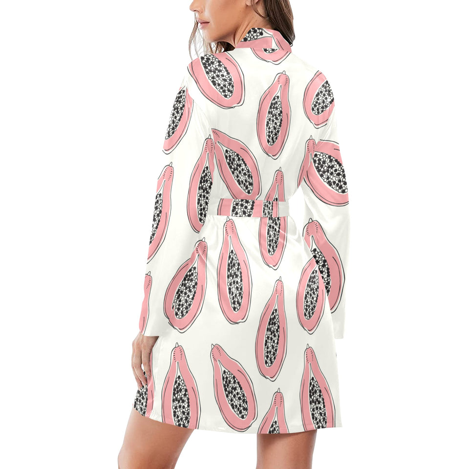papaya pattern Women's Long Sleeve Belted Night Robe