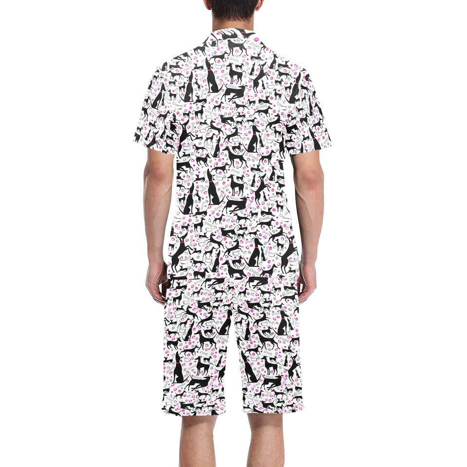 Greyhound Pattern Print Design 02 Men's V-Neck Short Pajama Set