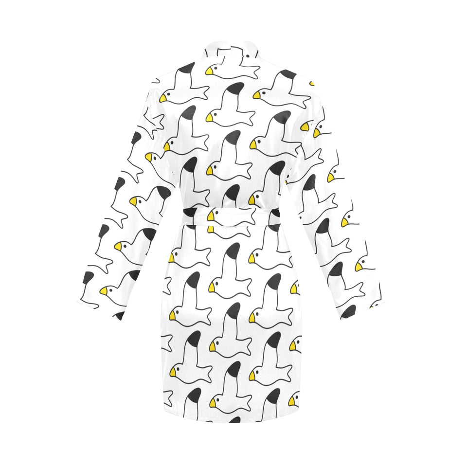 Seagull Pattern Print Design 05 Women's Long Sleeve Belted Night Robe